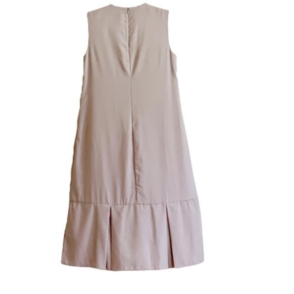 Walcott:Takemoto Dress Designer Silk Taupe Sleeveless Box Pleat Sheath Small NEW - Picture 2 of 12